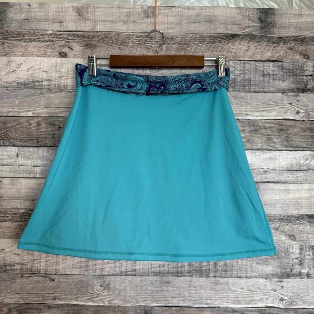 Title Nine Activewear Teal Paisley A Line Golf Skirt Small Fold Over Waist